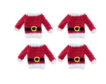 Decoração de Natal, Mini Decoração de Natal, Fabricação de Cartões, Apliques, Decoração de Natal Feita à Mão em Crochê, Camisola de Papai Noel