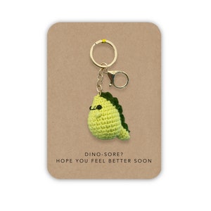 Carte de guérison, cadeau pour vous sentir mieux bientôt, porte-clés cadeau de sympathie, porte-clés dinosaure, carte de guérison