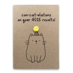 Funny New GSCE Exam Cat Pun Card - Congratulations on A-Level Results - GCSE Card - Handmade Exam Pass - Cat Lover - Send To Recipient