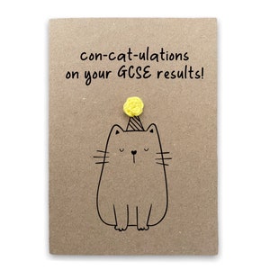 Nueva y divertida tarjeta GSCE Exam Cat Pun - Felicitaciones por los resultados de nivel A - Tarjeta GCSE - Pase de examen hecho a mano - Amante de los gatos - Enviar al destinatario