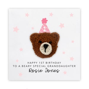 Cartão de primeiro aniversário personalizado para menina, cartão de aniversário para bebê, cartão de primeiro aniversário para neta, cartão de aniversário, urso, neta