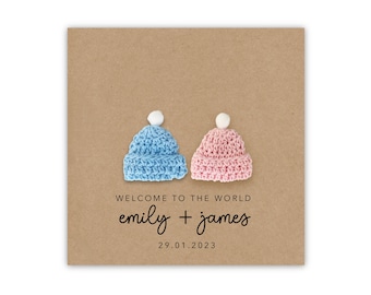 Tarjeta de felicitación personalizada nuevos padres de gemelos, bienvenidos al mundo gemelos personalizados, nueva tarjeta de bebé, bienvenido al mundo bebé