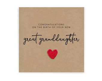 New Great Granddaughter Card, New great Grandparents Card, Baby Girl Card, New Baby Card, Congratulations great Grandparents, New Born Card