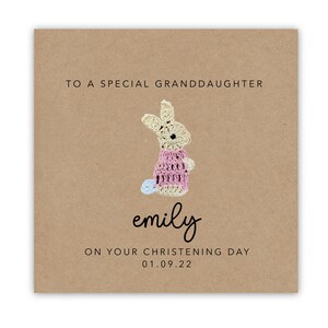 Carte de baptême pour petite-fille, carte de baptême personnalisée, carte de baptême pour nièce, carte de baptême petite-fille, carte de baptême fille, lapin