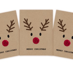 Handgemaakte kerstkaarten Rudolf Rendierneus - Kaartpakket - Kerstkaartenset - Grappige Kerstkaartenset - Eco Kerstkaart voor haar