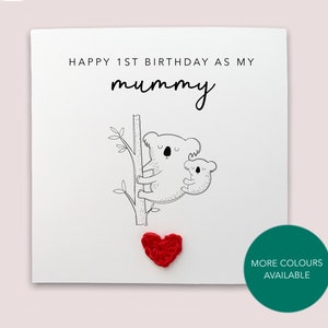 Feliz primeiro aniversário como minha mãe - Cartão de aniversário de urso simples para mãe de filho bebê - Cartão feito à mão para ela - Enviar ao destinatário