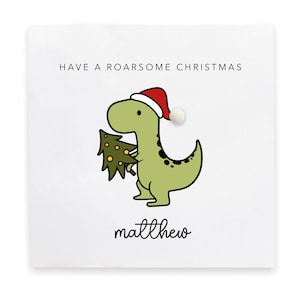 Tarjeta de Navidad personalizada con dinosaurios, Feliz Navidad para un maravilloso nieto, hijo y sobrino, Tarjeta de Navidad personalizada con dinosaurios