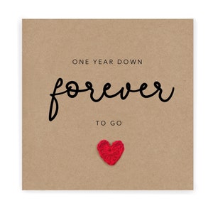 Primer aniversario de bodas Tarjeta rústica simple de un año de aniversario para esposo y esposa - Un año menos para siempre - Enviar al destinatario