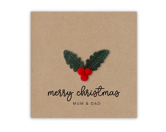 Vrolijk kerstfeest voor mama en papa, kerstkaart voor ouders, kerstkaart voor ouders, mama, papa kerstkaart, Holly Card