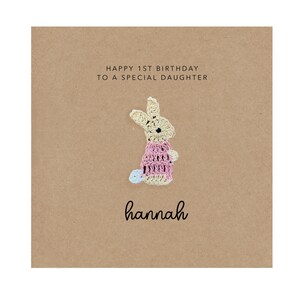 Biglietto personalizzato per il primo compleanno figlia, per una figlia speciale, biglietto per il primo compleanno per figlia, biglietto di compleanno con coniglio, compleanno carino