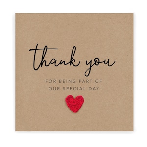 Danke, dass Sie Teil unseres besonderen Tages sind, danke, dass Sie Teil unserer Karte sind, einfache Hochzeit Dankeskarte, Notiz, um Danke zu sagen