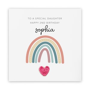 Biglietto personalizzato per il 2° compleanno figlia, per una figlia speciale, biglietto per il 2° compleanno per figlia, biglietto di compleanno arcobaleno, compleanno carino
