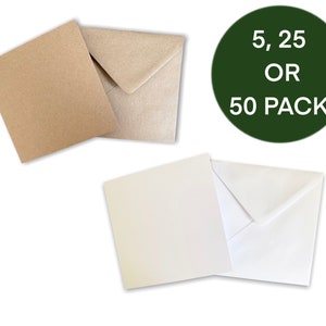 Vierkante Blanco kaarten met enveloppen I Wit kraftpapier I 6 x 6" vierkant I Verkrijgbaar in verpakkingen van 5, 25 of 50 I Kaarten maken I DIY