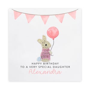 Personalisierte 1. Geburtstagskarte, für eine spezielle Tochter, Geburtstagskarte, Kaninchen-Geburtstagskarte, niedlicher Geburtstag, 1. Geburtstagskarte, Geburtstag