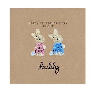 Happy 1e Vaderdag kaart Tweeling, Konijn Eerste Vaders Kaart voor papa, Vaderdag van baby, Vaderdag Papa Kaart 1e Papa, Papa tot Twins