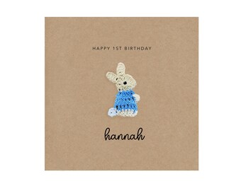 Joyeux 1er anniversaire, carte d’anniversaire personnalisée pour garçon, carte d’anniversaire d’animal, carte de vœux de lapin mignon, carte de 1er anniversaire de bébé