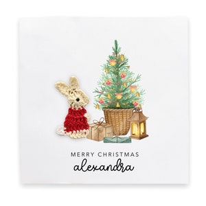 Tarjeta de Navidad personalizada del conejito, tarjeta de Navidad del nieto, tarjeta de Navidad de la nieta, primera Navidad del bebé, tarjeta de Navidad de la sobrina bebé