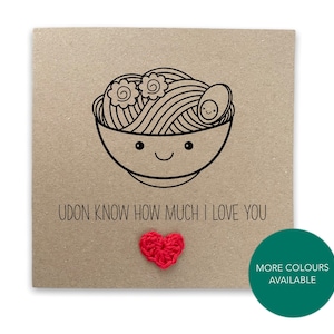 Carte Udon je t'aime - Carte de jeu de mots drôle asiatique japonais avec nouilles pour anniversaire Saint-Valentin pour elle / lui simple - Envoyer au destinataire