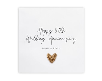 50th Anniversary Card, Golden Wedding Anniversary, Gold, Happy 50th Wedding Card, Card For Mum & Dad  Couple, Friends,
