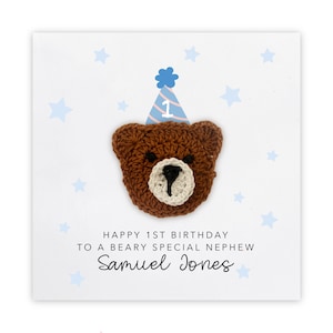 Tarjeta de primer cumpleaños personalizada para niña, tarjeta de cumpleaños para niño, tarjeta de 1er cumpleaños para sobrino, tarjeta de cumpleaños, oso, sobrino