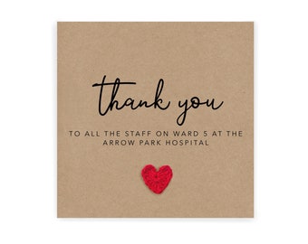 Tarjeta de agradecimiento personalizada para enfermeras, médicos, hospitales, atención médica, sala de hospital, personal clave, redacción personalizada