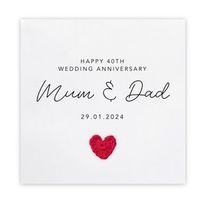 40周年結婚記念日カード ルビー パーソナライズ＆ハンドメイド、ママとパパの記念日カード、ルビー記念日、結婚記念日40周年