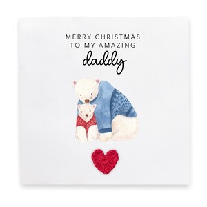 Cartolina di Natale con orso per papà, cartolina di Natale per papà dal figlio, dalla figlia, cartolina di Natale carina, cartolina di buon Natale dai bambini