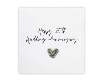 25th Silver Anniversary Card, Golden Wedding Anniversary,Silver, Happy 25th Wedding Card, Card For Friends  Couple, Parents