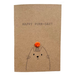 Funny Cat Birthday Pun Card - Happy Purr-Day - Cat Birthday Handmade Lover - Carte pour elle - Envoyer au destinataire - Message à l’intérieur