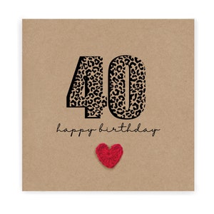 Carte de 40 ans, carte d'anniversaire simple, tout âge, mari, femme, meilleur ami, petite amie, soeur, carte de 40e anniversaire, carte de 40e anniversaire léopard