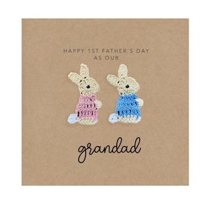 Joyeuse 1ère carte de fête des pères pour jumeaux, carte de premier père lapin pour grand-père, fête des pères de bébé, carte de grand-père de fête des pères 1er papa, aux jumeaux