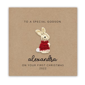 Primeiro cartão de Natal personalizado, primeiro cartão de Natal, primeiro cartão de Natal do afilhado, primeiro cartão de Natal do afilhado, Natal do afilhado, coelho