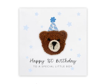 First Birthday Card Boy, Baby Boy Birthday Card,  1st Birthday Card For Son, Granddaughter, Birthday Card, Bear