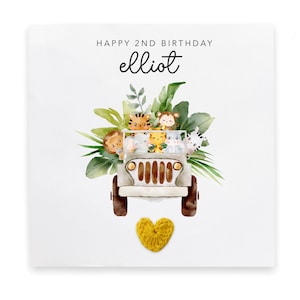 Carte personnalisée pour 2e anniversaire, Premier anniversaire, Souvenir animalier, Jalon important, Animaux de safari, Jungle, Fils, Petit-fils, Neveu, Gosses, Enfant