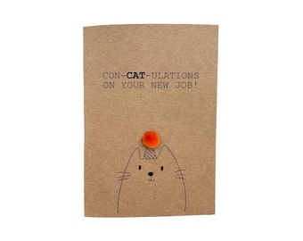 Funny New Job Cat Pun Card - Congratulations on your new job -Handmade crochet- Leaving  - Card for colleague - Cat Lover - Message inside