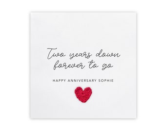 2e deuxième anniversaire de mariage, carte pour mari et femme, Deux ans plus tard pour toujours, Anniversaire personnalisé, Deuxième anniversaire