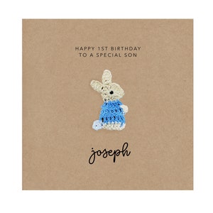 An einen besonderen Sohn, alles Gute zum 1. Geburtstag, personalisierte erste Geburtstagskarte Junge, für Sohn, Geburtstagskarte Kaninchen, Babys erster Geburtstag