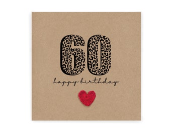 60 Birthday Card, Simple Birthday Card, Any Age, Husband, Wife, Best Friend, Girlfriend, Sister, 60th Birthday Card, Leopard Print 60th Card