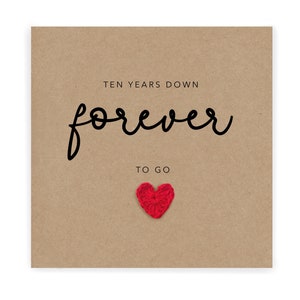 Décimo décimo aniversario de bodas Simple rústico Diez años de aniversario, Tarjeta para esposo esposa, 10 años abajo para siempre, Boda de aniversario
