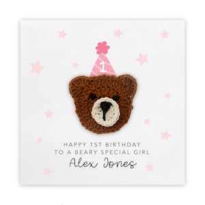 Carte personnalisée premier anniversaire fille, carte d'anniversaire bébé fille, carte 1er anniversaire pour fille, petite-fille, carte d'anniversaire, ours
