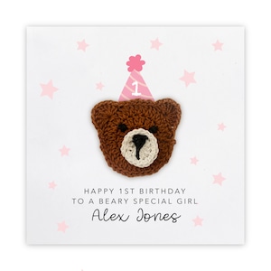 Personalised First Birthday Card Girl, Baby Girl Birthday Card,  1st Birthday Card For Daughter, Granddaughter, Birthday Card, Bear