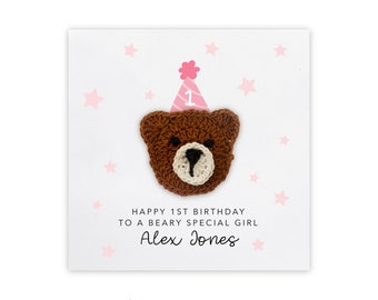 Biglietto di auguri personalizzato per il primo compleanno di una bambina, biglietto di auguri per il primo compleanno di una bambina, biglietto di auguri per il primo compleanno di una figlia, nipote, biglietto di auguri per il primo compleanno, orso