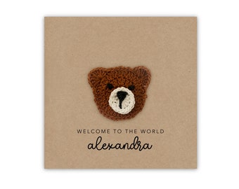 Personalised New Baby Card, Keepsake Baby Card, Custom Welcome to the World Card, Baby Congratulations Card, New Arrival Baby Bear, Keepsake
