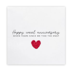 Biglietto di auguri per il settimo anniversario di matrimonio in lana, biglietto di auguri per l'anniversario di matrimonio in lana, cuore di lana - biglietto di auguri per l'anniversario per marito o moglie, settimo anniversario