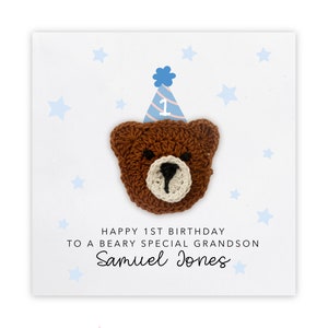 Fille personnalisée de carte de premier anniversaire, carte d’anniversaire de bébé garçon, carte de 1er anniversaire pour petit-fils, carte d’anniversaire, ours, petit-fils