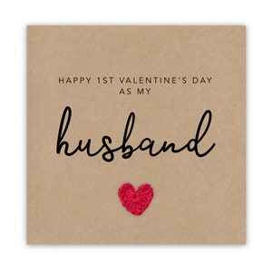 Feliz primer día de San Valentín como mi esposo, tarjeta de San Valentín para el primer día de San Valentín de mi esposa, primer aniversario, primer día de San Valentín, para el destinatario