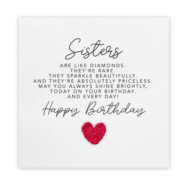 Sister Birthday Card, Card For Sister's  Birthday, Birthday Card For Her, Poem Birthday Card Sister, Special Sister Birthday Card