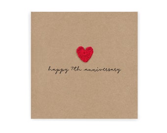 Settimo anniversario di matrimonio, semplice biglietto rustico per il settimo anniversario di matrimonio per marito e moglie, anniversario di cotone, settimo anniversario, anniversario di lana