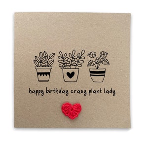 Feliz cumpleaños Crazy Plant Lady, feliz nueva tarjeta de hogar, tarjeta Plant Lady, planta de la casa, divertida tarjeta de feliz cumpleaños para los amantes de las plantas