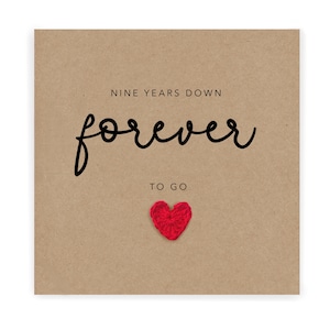 Nueve noveno aniversario de bodas Simple rústico Nueve años de aniversario, Tarjeta para esposo esposa, 9 años abajo para siempre, Boda de aniversario
